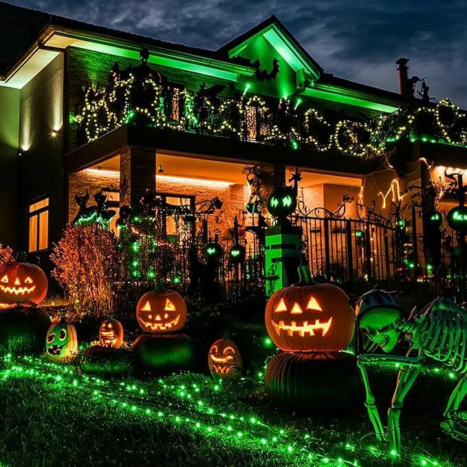 JMEXSUSS 2 Pack Green Solar Halloween Lights Each 66ft 200 LED Green Solar Lights Outdoor, 8 Modes Copper Wire Solar Fairy Lights for Garden Yard Patio Christmas Halloween Decorations by GreenHaven Gardens