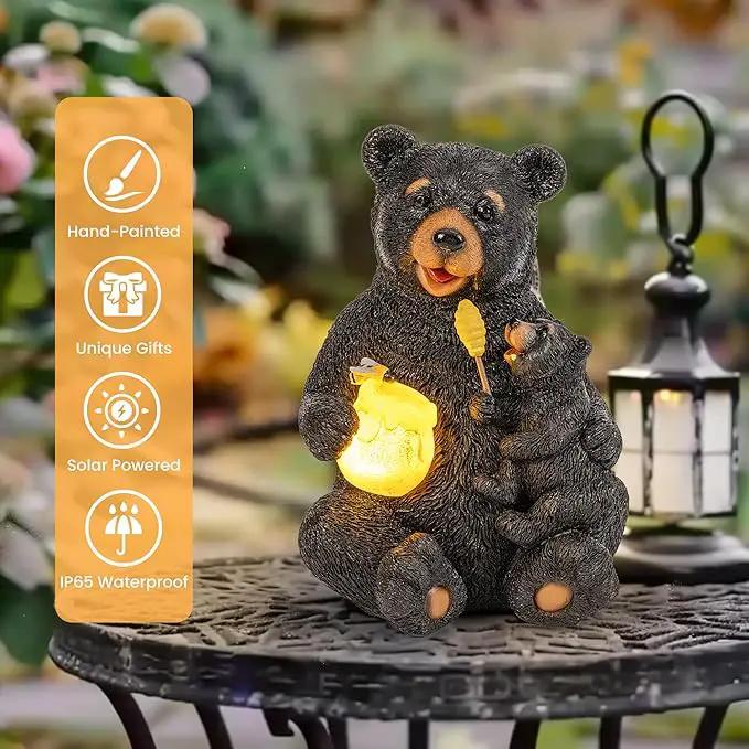 GIGALUMI Solar Garden Statues Loving Bear Figurine Lights for Outside, Yard Decorations Outdoor, Garden Decor Unique Birthday Housewarming Gifts for Mom, Women, Black by GreenHaven Gardens