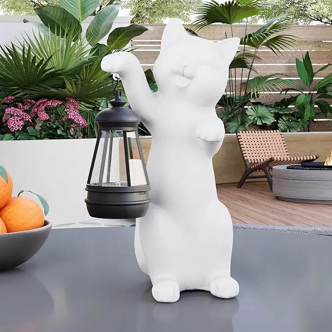 Solar Powered Garden Resin Statue Lights, 10 Inch Waterproof Outdoor Animal Cute Cat Figurine Lights, Suitable for Patios, Balconies, Lawns, Courtyards, Etc (Hand) by GreenHaven Gardens