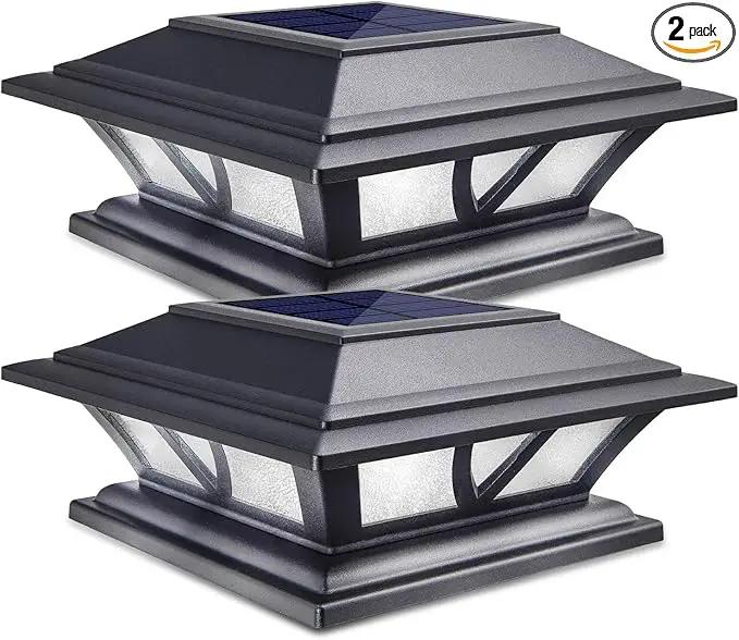 SIEDiNLAR Solar Post Lights Outdoor 2 Modes LED Deck Fence Cap Light for 4x4 5x5 6x6 Posts Patio Garden Decoration Warm White/Cool White Lighting Black (2 Pack) by GreenHaven Gardens