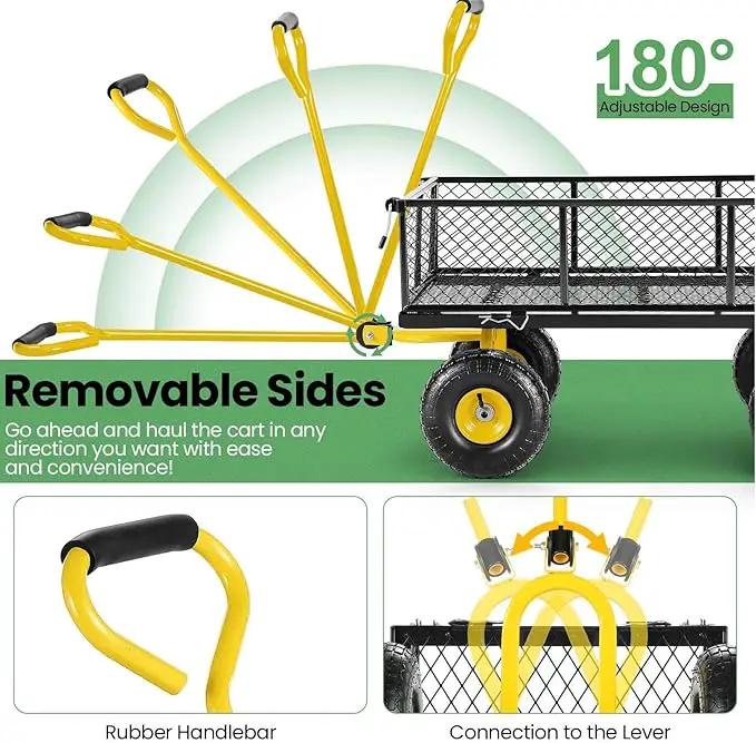 Homdox MAX 880 Lbs Garden Cart, Heavy Duty Foldable Mesh Steel Garden Wagon with 180° Rotating Handle and 10 Inch Tires, Pullable Yard Cart for Yard Garden Beach Farm, Yellow with Bag by GreenHaven Gardens