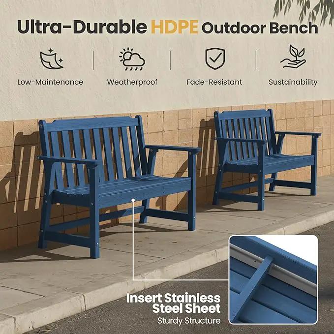 Ciokea 46" Heavy Duty Outdoor Bench, HDPE Weatherproof Garden Benches, Durable 2-Person Porch Benches with 660 Lbs, Waterproof Patio Bench for Outside Balcony Deck Backyard, Navy Blue by GreenHaven Gardens
