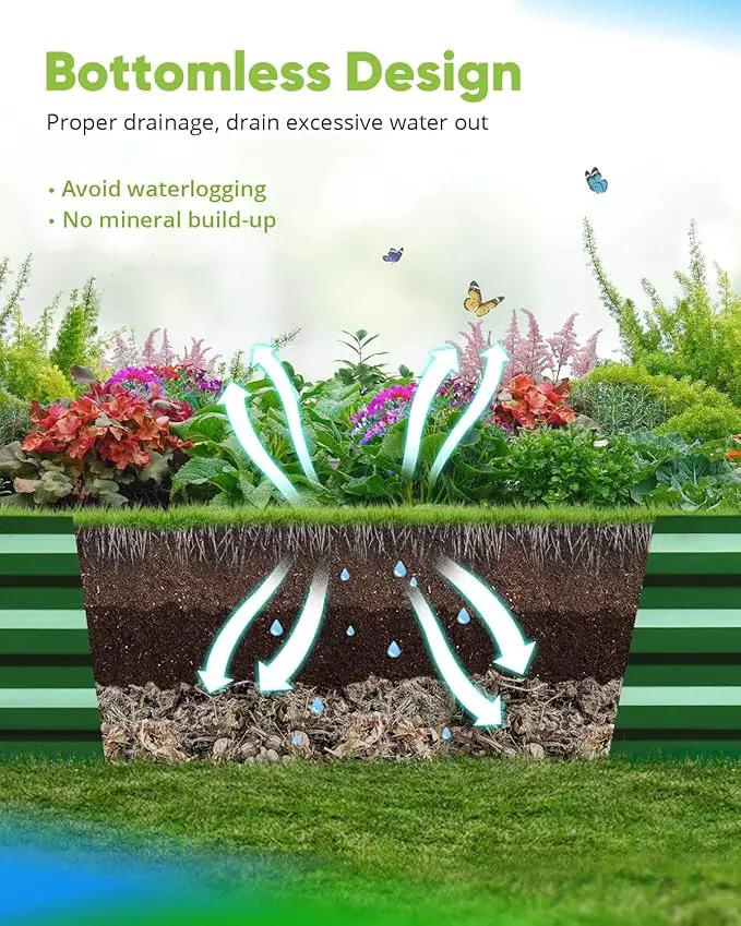 Quictent Galvanized Raised Garden Bed 8x4x1 Ft Metal Planter Box for Vegetables Bottomless for Backyard, 2 Tomato Cages Included, Green by GreenHaven Gardens