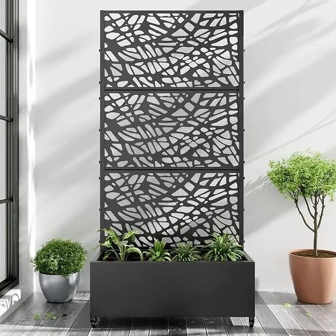 Casaphoria Metal Raised Garden Bed with Trellis and Wheels, 72"x35"x16" Planter Box for Climbing Plants, Vegetables & Vines, Features Drainage Holes and Privacy Screen (Black-Net) by GreenHaven Gardens