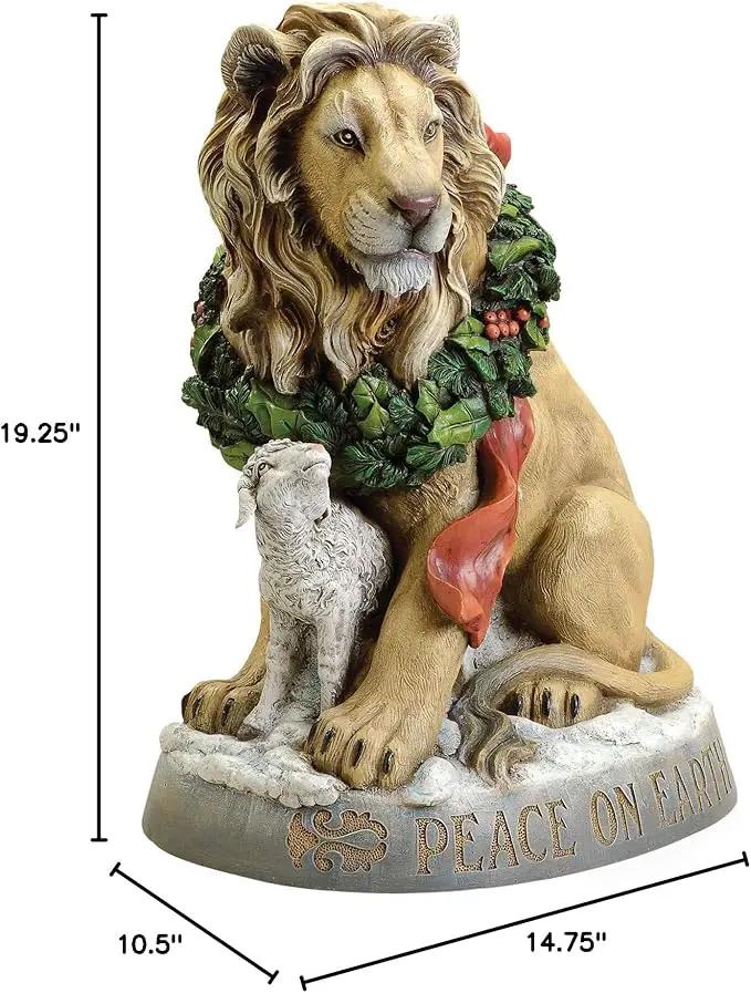 Joseph's Studio by Roman - Lion and Lamb Figure, Verse - Peace on Earth, 19.25" H, Resin and Stone, Christmas Decoration, Collection, Durable, Long Lasting by GreenHaven Gardens