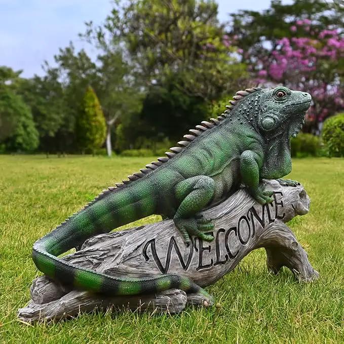 Patio Chameleon Figurine Garden Decor Lizard Outdoor Statue Yard Decoration Home Sculpture Outside Accessory Lawn Welcome Sign Iguana by GreenHaven Gardens
