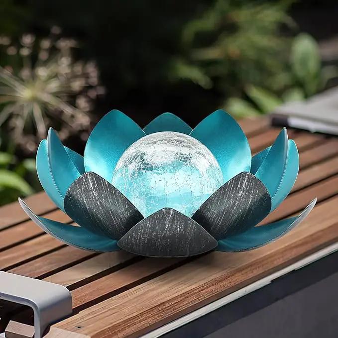 Lotus Solar Lights Outdoor,Solar LED Powered Garden Light Waterproof for Decor Tabletop Ground Yard Patio Walkway Landscape,Metal Glass LED Lotus Flower Lights by GreenHaven Gardens