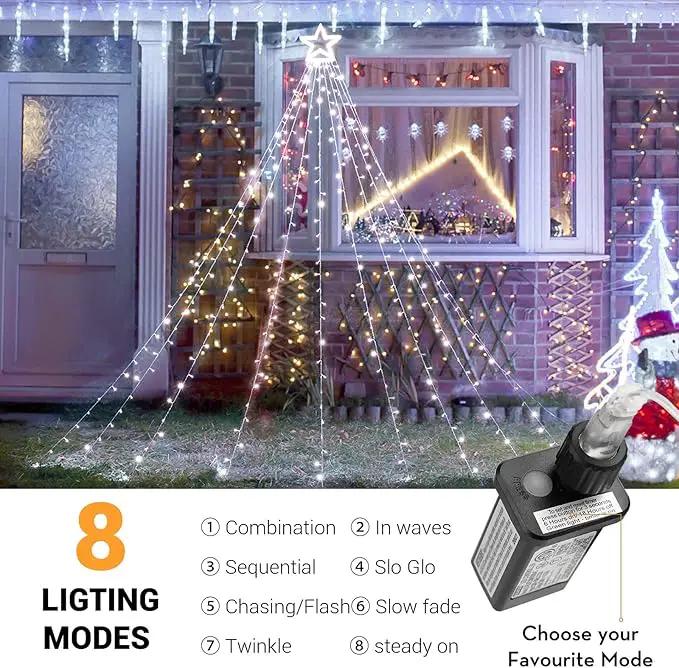 Toodour Christmas Decorations Outdoor Star Lights, 317 LED 10ft X 9 Waterfall Tree Lights with 12" Topper Star, 8 Lighting Modes Outside Christmas Lights for Yard Garden Holiday Decor (White) by GreenHaven Gardens