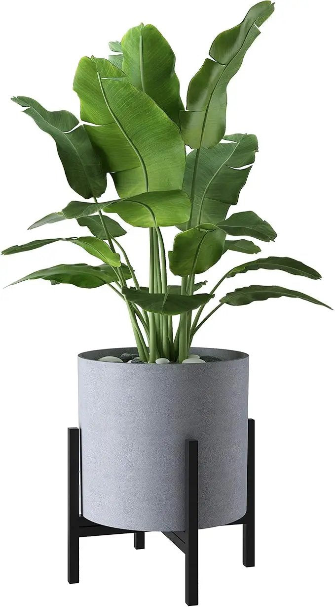 FaithLand Plant Pot 14 inch - Perfectly Fits Mid-Century Modern Plant Stand - Drainage Plug and Drainage Mesh Screen - Gray Planter Pot. by GreenHaven Gardens