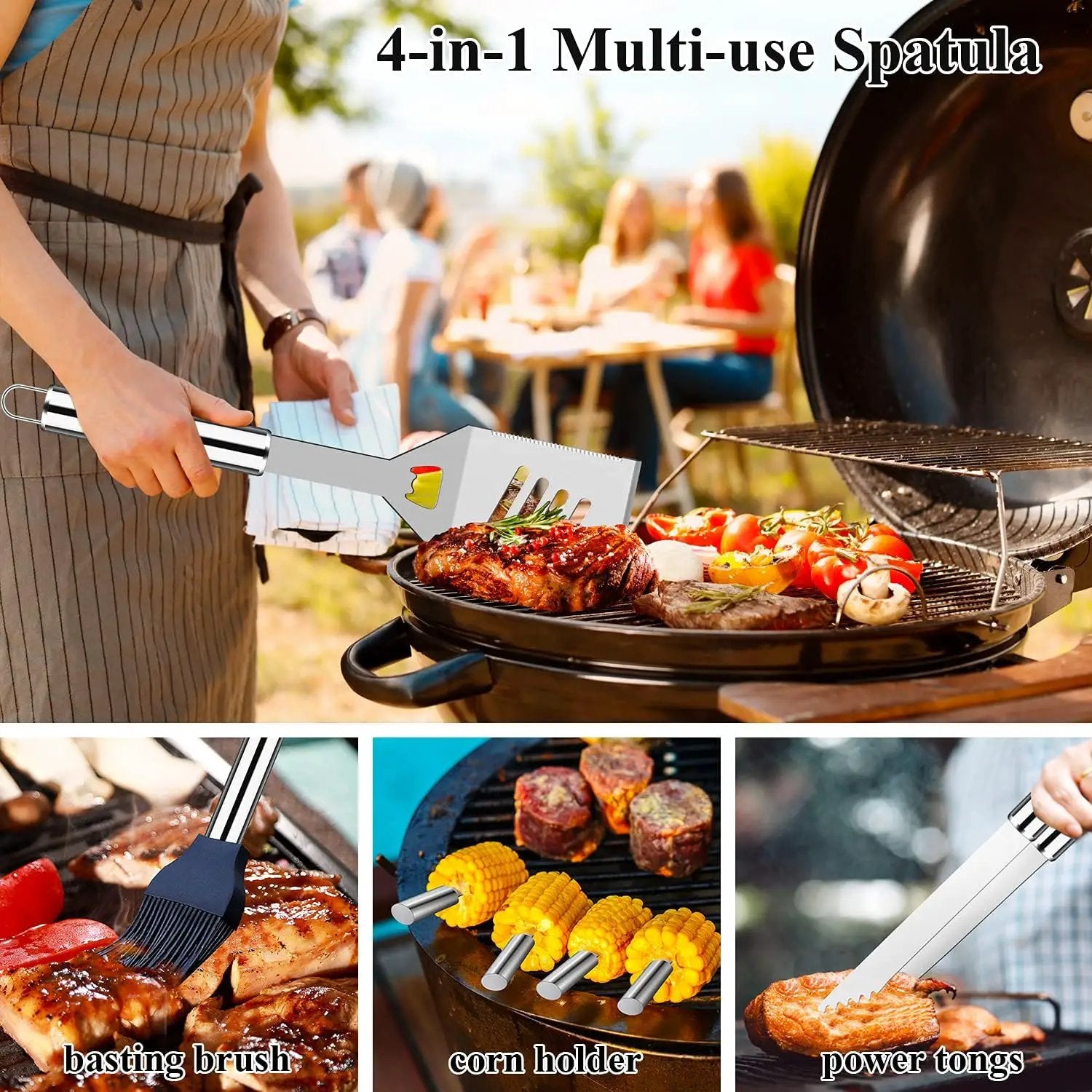 ROMANTICIST 27pcs Heavy Duty Grilling Gifts for Men Dad Fathers Day, Extra Thick BBQ Accessories Tools Set, Stainless Steel Grill Utensils Kit with Meat Claws, Carrying Bag for Outdoor Camping Silver by GreenHaven Gardens