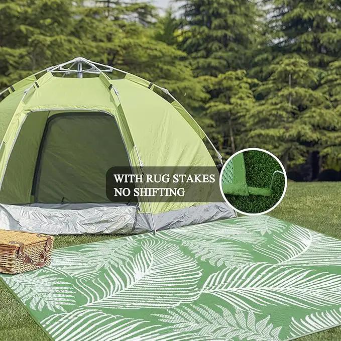 Pauwer Waterproof Outdoor Rug 8x10, Reversible Plastic Straw Patio Camping Rug, Indoor Outdoor RV Mat Carpet for Deck, Camper, Porch, Balcony, Backyard, Picnic, Leaf Green by GreenHaven Gardens