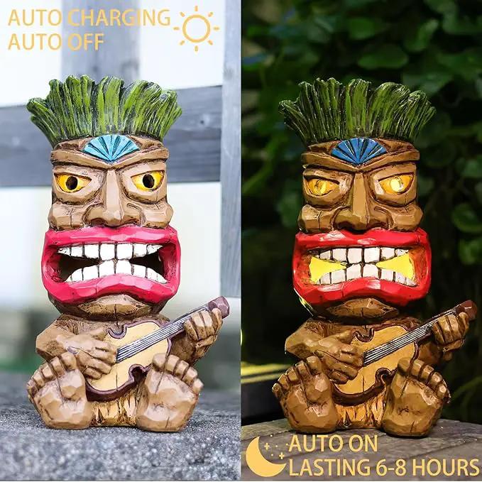Solar Tiki Statue Outdoor Decor-Garden Guitar Tiki Statues-Tiki Bar Decorations for Outdoor Patio Yard Lawn Balcony Bar Party,Waterproof Garden Sculpture 10.35 Inch Tall by GreenHaven Gardens