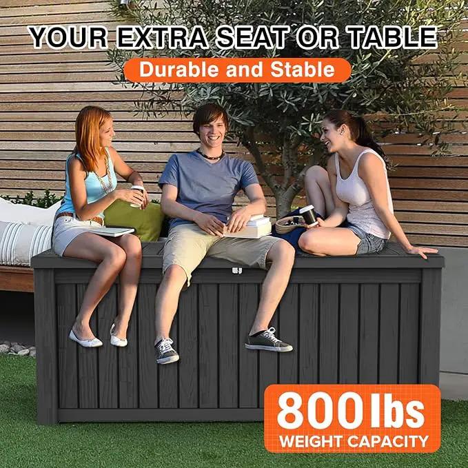152 Gallon Deck Box Waterproof, UV Resistant Resin Outdoor Storage Box with Hydraulic Rod, Lockable Design and Enhanced Durability for Patio, Garden, and Poolside Use by GreenHaven Gardens