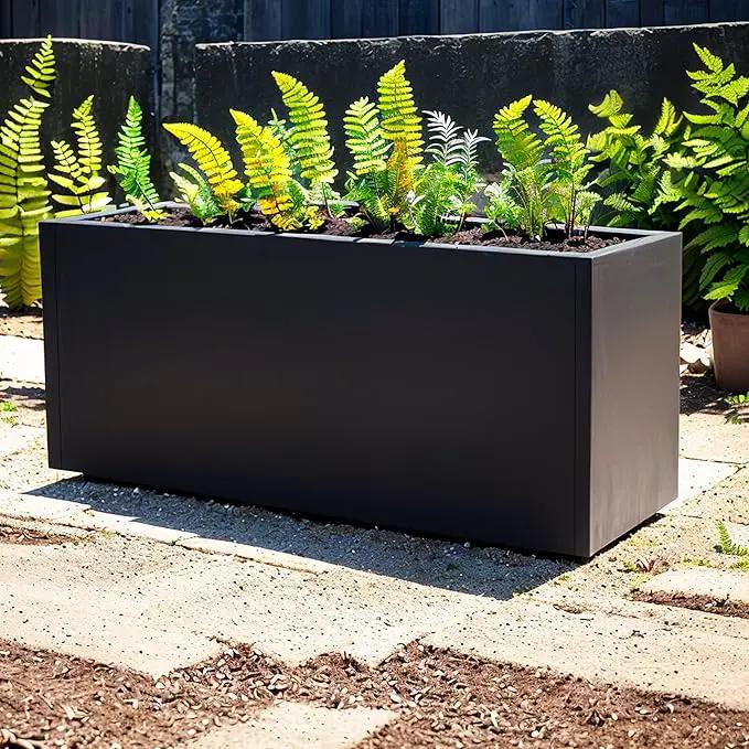 GSK Black Metal Planter Versatile Box with Drainage Holes Galvanized Painted Iron Flower Boxes for Indoor Outdoor Use Ideal Patio Balcony Garden Elevated Plant Bed by GreenHaven Gardens