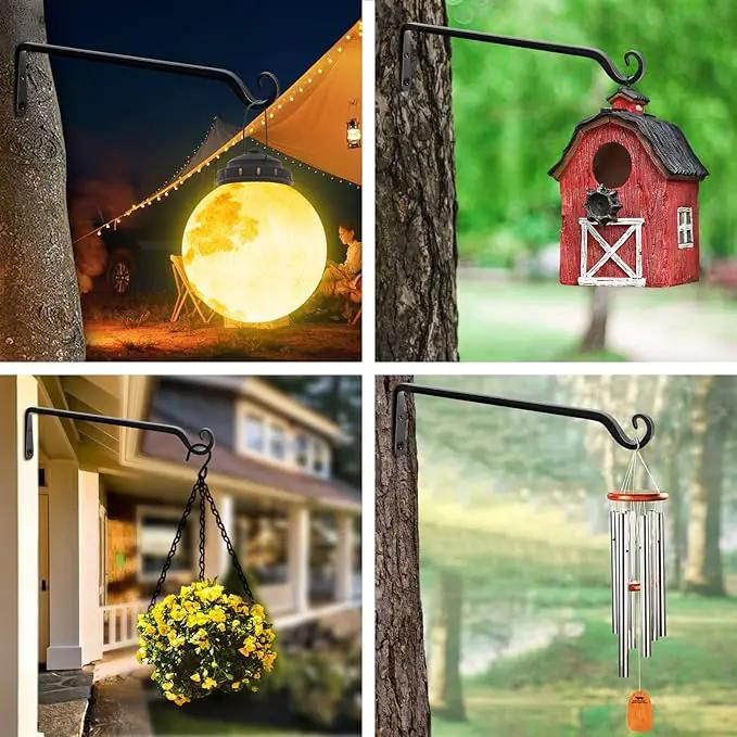 FEED GARDEN 15 Inch 2 Pack Hand-Forged Hanging Plant Bracket Heavy Duty Metal Plant Hangers for Outdoor Hanging Bird Feeders Lanterns Wind Chimes Black by GreenHaven Gardens