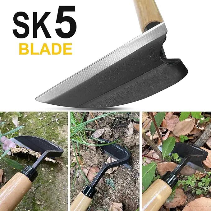 Japanese Weeding Sickle, Wide Blade Gardening Tools - Premium Quality Hand Hoes/Weeding Sickle Have Very Sharp Edge for Quick Work (Long Handle) by GreenHaven Gardens