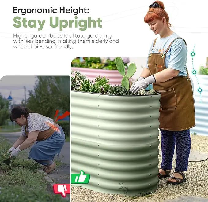 KING BIRD Raised Garden Bed 2.85 ft Tall 6 in 1 Galvanized Planter Garden Box Outdoor for Gardening, Deep Root Vegetables, Flowers 47.2X23.6X34.2 in, Light Green by GreenHaven Gardens