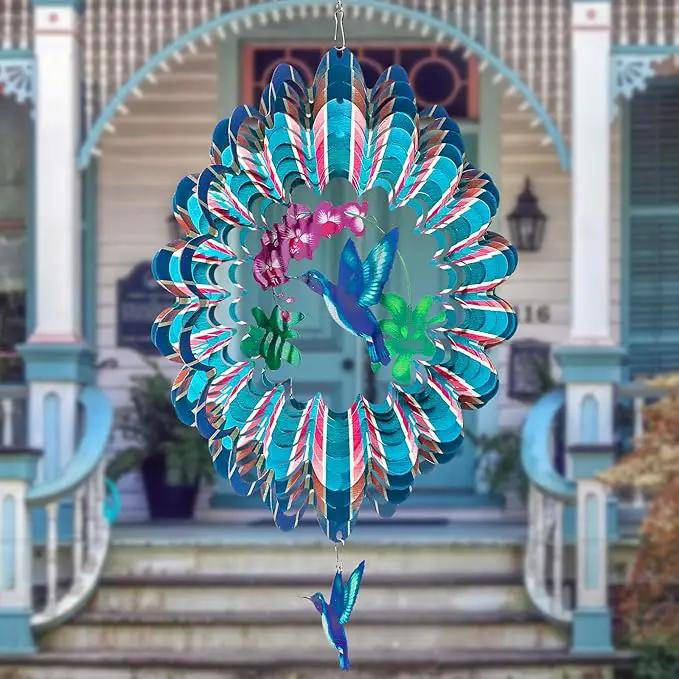 TUOKING Hummingbird Wind Spinners Outdoor Garden Decor 12 Inch 3D Hanging Wind Sculpture Stainless Steel Wind Spinner for Yard and Garden Decoration Worth Gift for Women by GreenHaven Gardens