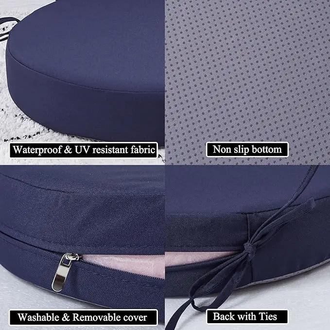15 x 15 Inch Round Cushions for Outdoor Furniture Non-Slip Waterproof Patio Bistro Chair Cushion with Ties Bar Stool Seat Cushion for Kitchen Chairs Set of 4, Navy Blue by GreenHaven Gardens