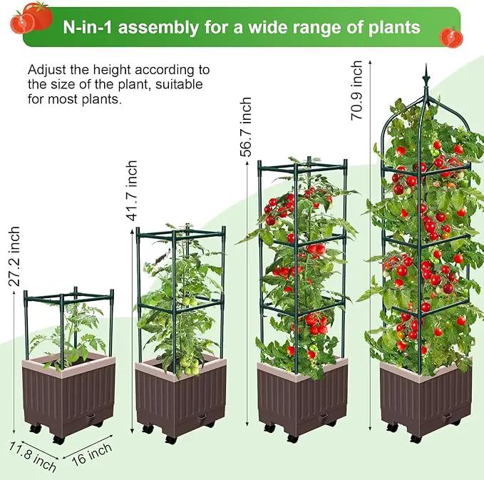 Raised Garden Bed Planter Boxes with Trellis,1pcs 70.9"Self-Watering Tomato Planter Boxes with Trellis for Climbing Vegetables Plants Flowers Tomato with Wheels,Use for Indoor Outdoor (Brown) by GreenHaven Gardens