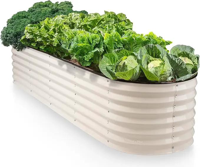 9-in-1 Galvanized Steel Raised Garden Bed // 8×2×1.5 ft Modular Planter for Gardening, Vegetables, Flowers // 18" Tall Metal Raised Garden Beds Outdoor (White) // Patented Design Planter Box by GreenHaven Gardens