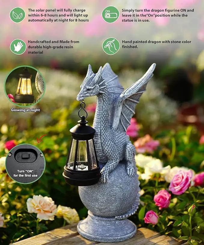 Dragon on Ball with Solar Lantern Statues: Garden Decor Outdoor Decorations Art Figurine for Patio Balcony Yard Lawn by GreenHaven Gardens