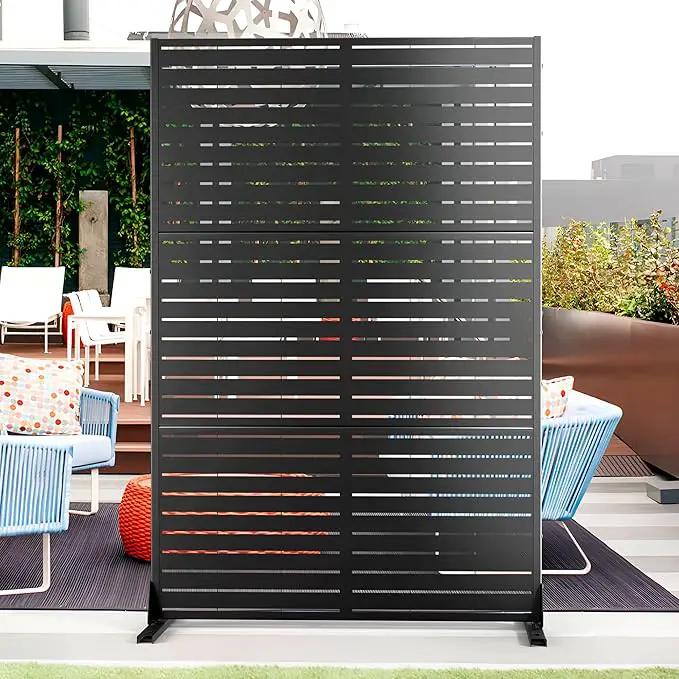 Metal Privacy Screen with Stand 72" H×47" W Outdoor Freestanding Privacy Screen & Panels, Outdoor Privacy Screen for Deck Patio Balcony(Black-Louvered) by GreenHaven Gardens