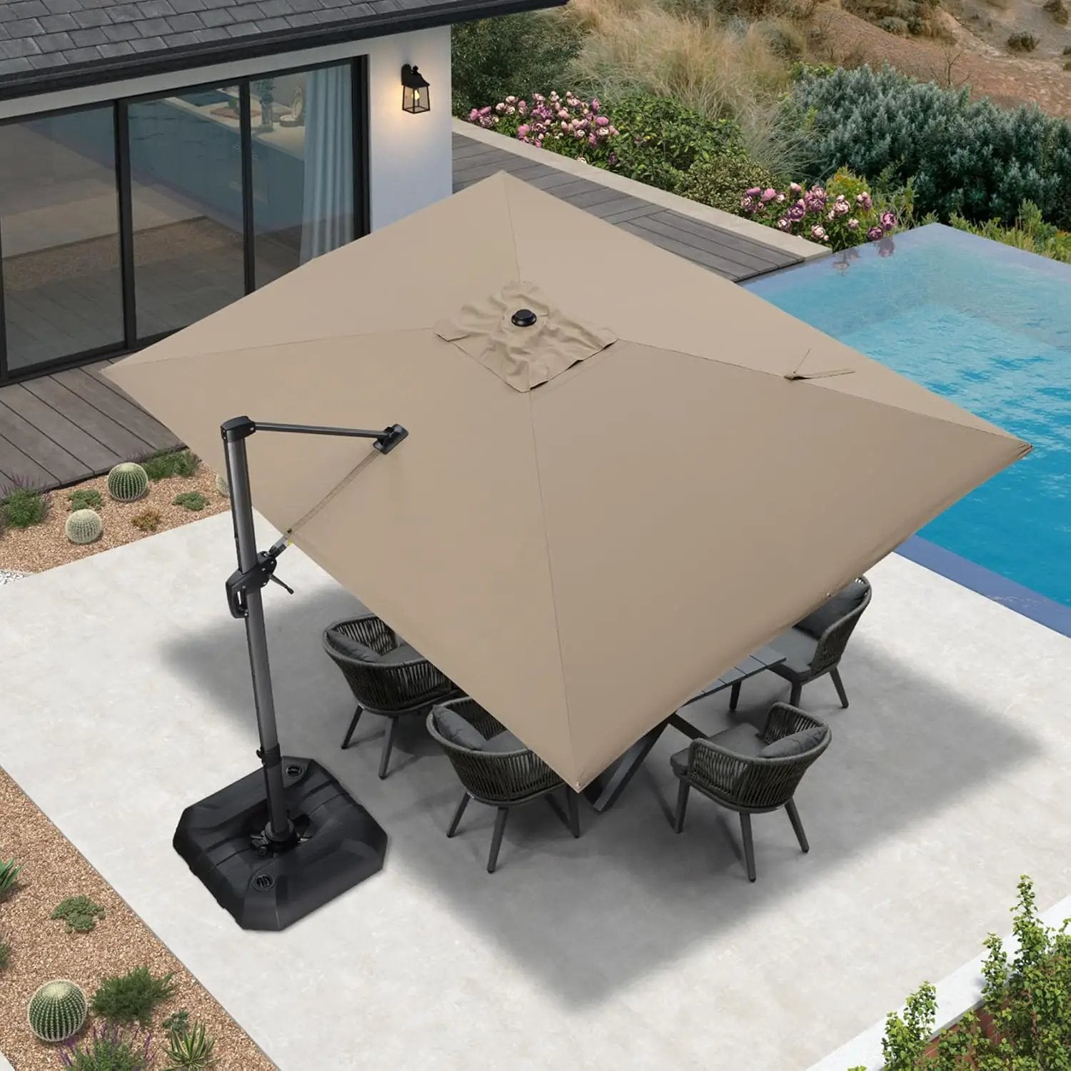 PURPLE LEAF 9' X 11.5' Patio Umbrella Outdoor Cantilever Rectangle Umbrella Aluminum Offset Umbrella with 360-degree Rotation for Garden Deck Pool Patio Taupe by GreenHaven Gardens