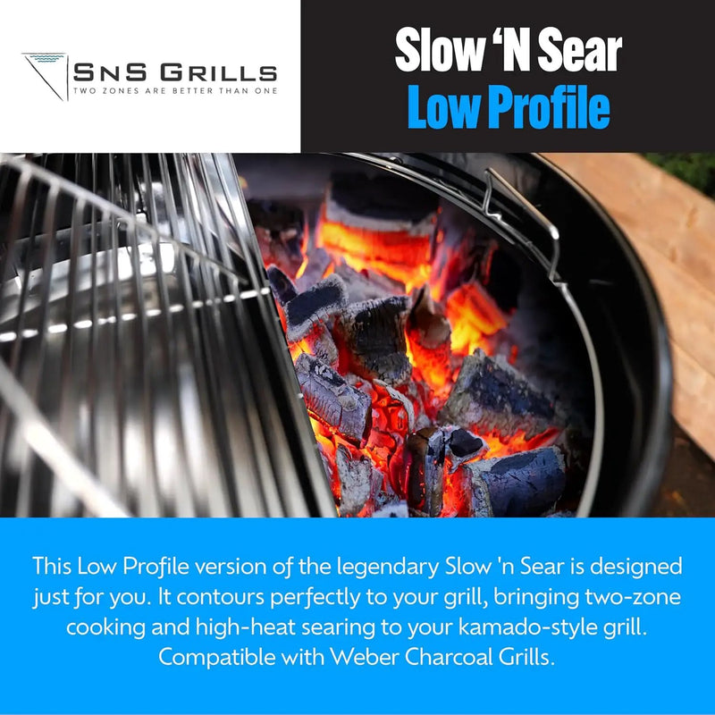 SnS Grills Slow ‘N Sear Charcoal Inserts for Low ‘N Slow & High-Heat Cooking - Patented Stainless Steel Accessories for Kettle Grills - Low Profile 22" by GreenHaven Gardens