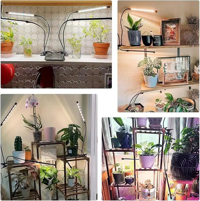 4 Heads Grow Lights for Indoor Plants, Full Spectrum LED Plant Lamps with Clips and 120 inch Cables for Seeding Growing(with Adapter) by GreenHaven Gardens