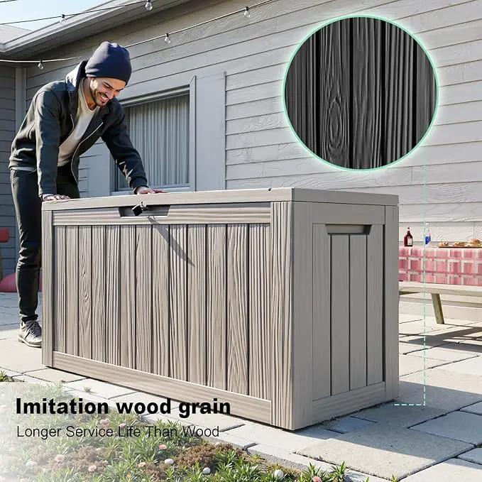 86 Gallon Outdoor Deck Box,Storage Lockable Waterproof Patio Furniture,Garden Tools,Cushions,Pool Accessories Outside Storage Resin Box(Grey) by GreenHaven Gardens