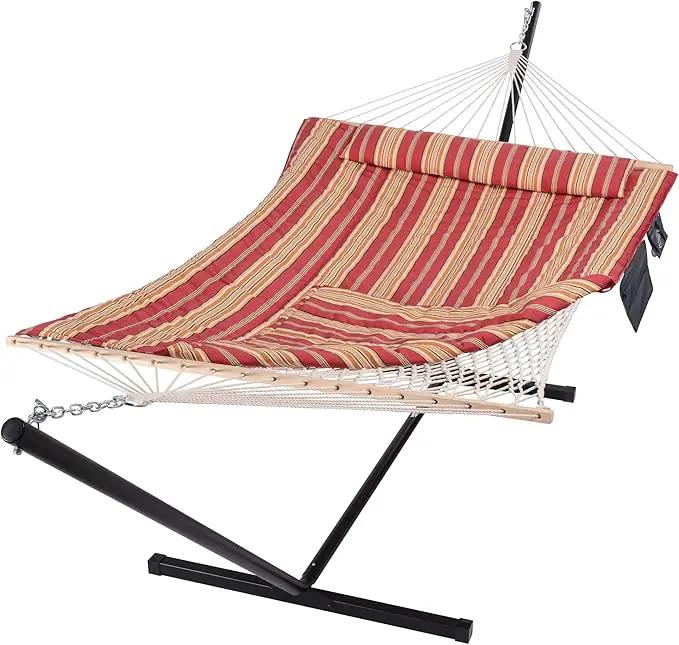 SUNCREAT Hammocks Portable Hammock with Stand, Hammock with Stand 2 Person Heavy Duty for Bedroom, Backyard, Patio, Balcony, Red Stripe by GreenHaven Gardens