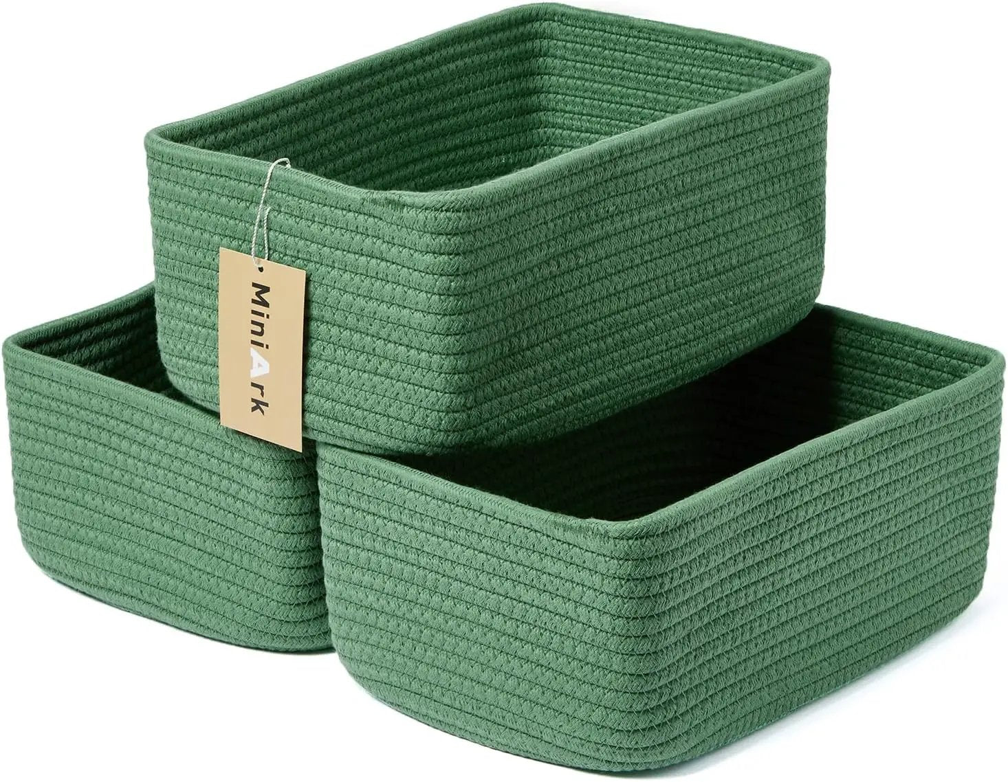 Small Storage Baskets for Organizing | Closet Organizer Bins | Shelf Toy Basket | Woven Rope Baskets | Cube Decorative Box | Shallow Basket | 11.5x7.5x4.7” | 3 Packs Green by GreenHaven Gardens