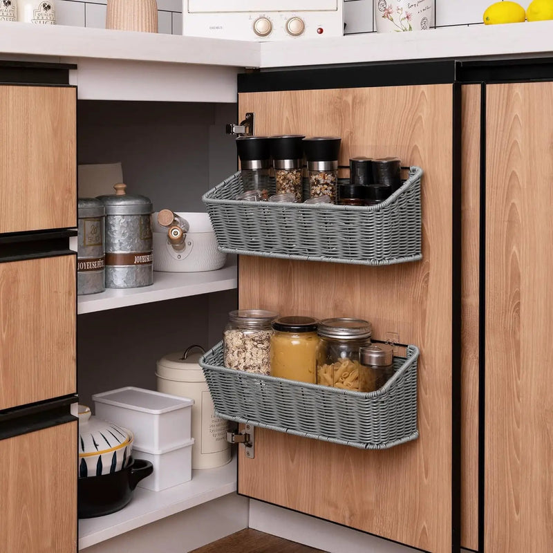 GRANNY SAYS Wicker Hanging Basket, 2 Pack Storage Baskets for Cabinet, Wall Mount Fruit Basket for Kitchen, Adhesive Bathroom Cabinet Organizer, Pantry Organizers and Storage, Gray by GreenHaven Gardens