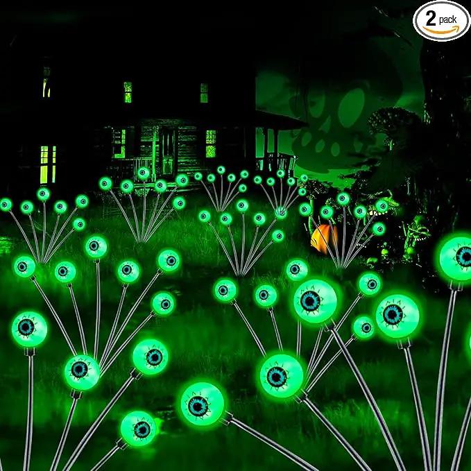 TONULAX Halloween Decorations Outdoor, 2 Pack Upgraded Solar Scary Eyeball Lights with Dual Lighting Modes, Swaying Firefly Lights, Solar Pathway Light for Yard, Garden,Yard Decor, Party (Green) by GreenHaven Gardens