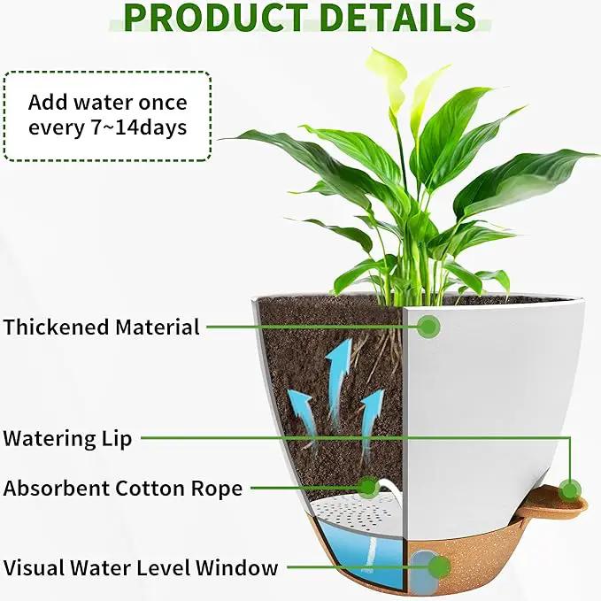 12/10/9/8 inch Self Watering Pots with Visual Water Window, Extra Large Self Watering Plant Pot with Drainage Holes and Saucers, White Flower Pots for Indoor Plants by GreenHaven Gardens