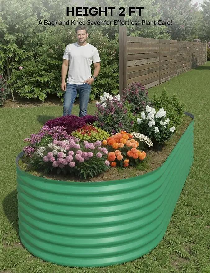 8x4x2ft Raised Garden Bed,Galvanized Raised Planter Boxes Outdoor with Easy Assembly, Large Garden Bed for Vegetables, Fruits, Flower,Raised Garden Bed,Green by GreenHaven Gardens