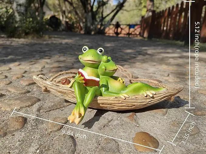 Artisan Flair Hanging Swing Frog Statues - Frog Statues for Garden Outdoors, Reading Book Frog Statue Figurine, Resin Couple Frog Statue for Garden, Balcony, Tree Decoration by GreenHaven Gardens