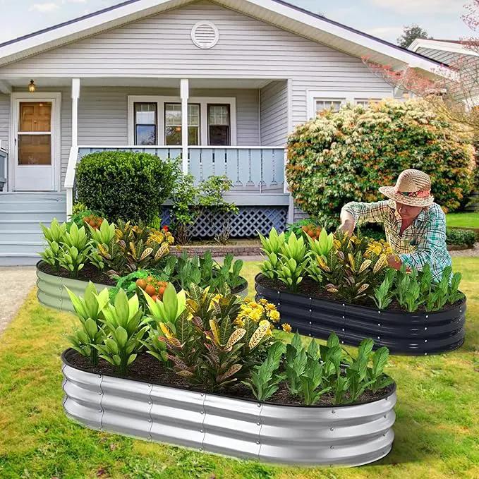 Kesfitt Raised Garden Bed Kit,Outdoor Galvanized Planter Large Metal Raised Boxes with Safety Edging and Gloves for Gardening Vegetables,Fruits,Flower(4x2x1FT) by GreenHaven Gardens