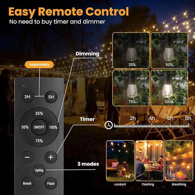 104FT(98+6) Solar String Lights Outdoor Waterproof, Solar Powered Patio Light with 30+2 Dimmable S14 Edison Bulbs Shatterproof & Remote Control, Solar String Lights for Outside Garden Backyard by GreenHaven Gardens