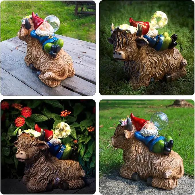 Solar Highland Cow Gnome Garden Decor Statue, Outdoor Funny Solar Light Decoration for Yard, Patio, Lawn, Unique Housewarming, Birthday Gift for Women, Mom, Grandma by GreenHaven Gardens
