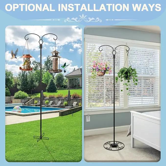 Liitrton 62.6 Inch Shepherds Hooks for Outdoor, Adjustbale Double Shepherds Hooks Hummingbird Feeder Stand Bird Feeder Pole Wind Chime Stand with Round Base, 4 Prongs Base and Water Weight Bag by GreenHaven Gardens