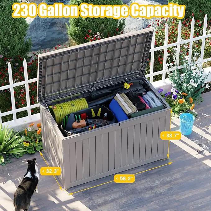DRATO 230 Gallon Deck Box, Waterproof Resin Large Outdoor Storgae Box for Patio Furniture, Patio Cushions, Gardening Tools, Pool and Sports Supplies, Lockable by GreenHaven Gardens