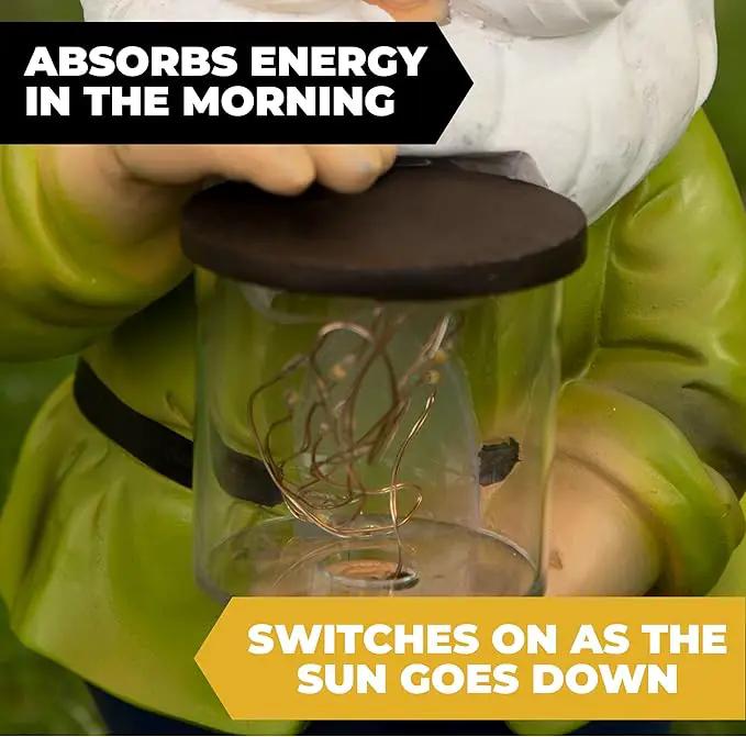 VP Home Jar Garden Gnomes Lawn Gnome with Solar Light Great Addition for Your Garden Solar Powered Knome Gifts for Outside Patio Lawn (Yellow Hat) by GreenHaven Gardens