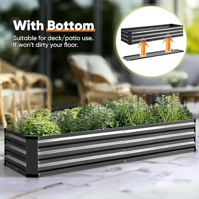 KING BIRD Raised Garden Bed Kit with Bottom 2025 Upgraded Galvanized Planter Garden Box Outdoor & Indoor for Gardening, Vegetables, Flowers, Dark Grey, 70.8x23.6x11.8 in by GreenHaven Gardens