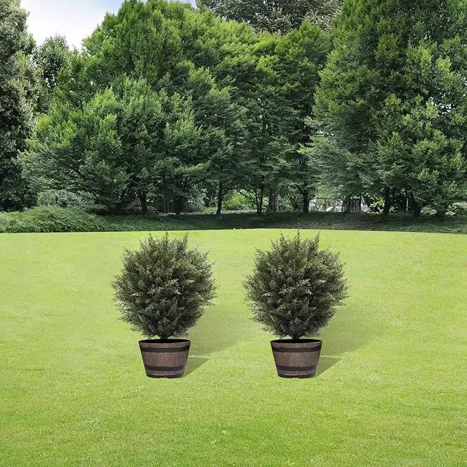 21” Artificial Cedar Outdoor Artificial Shrub Sunlight Resistant Leafy Potted Plant for Indoor Porch of Home and Office Artificial Outdoor Tree 2 Pieces a Set Topiary Trees by GreenHaven Gardens