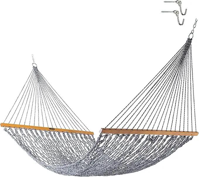 Original Pawleys Island 14DCOTNV Deluxe Navy Oatmeal Heirloom Tweed DURACORD Rope Hammock with Extension Chains & Tree Hooks, Handcrafted in The USA, 450 LB Weight Capacity, 13 ft. x 60 in. by GreenHaven Gardens