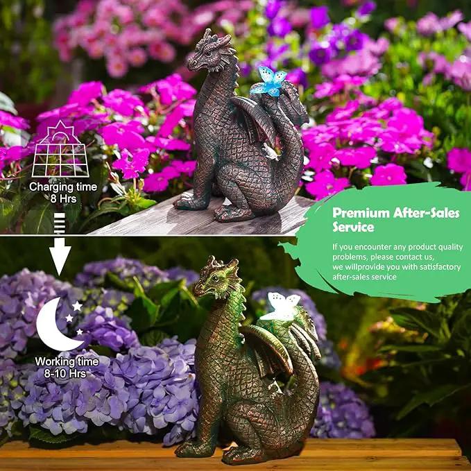 Garden Decor Solar Dragon Statues: Outdoor Sculptures with Glowing Butterfly for Lawn Ornaments Yard Art Porch Patio Balcony - Gifts for Mom Grandma Women by GreenHaven Gardens