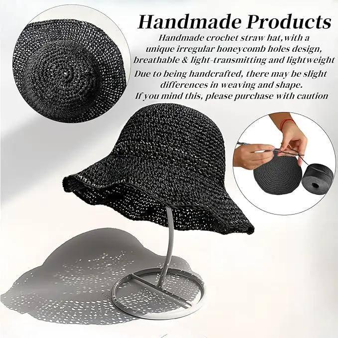 Floppy Big Beach Straw Hats for Women Foldable Summer Wide Brim Packable Sun Hat Womens Travel Straw Fedora Hat by GreenHaven Gardens
