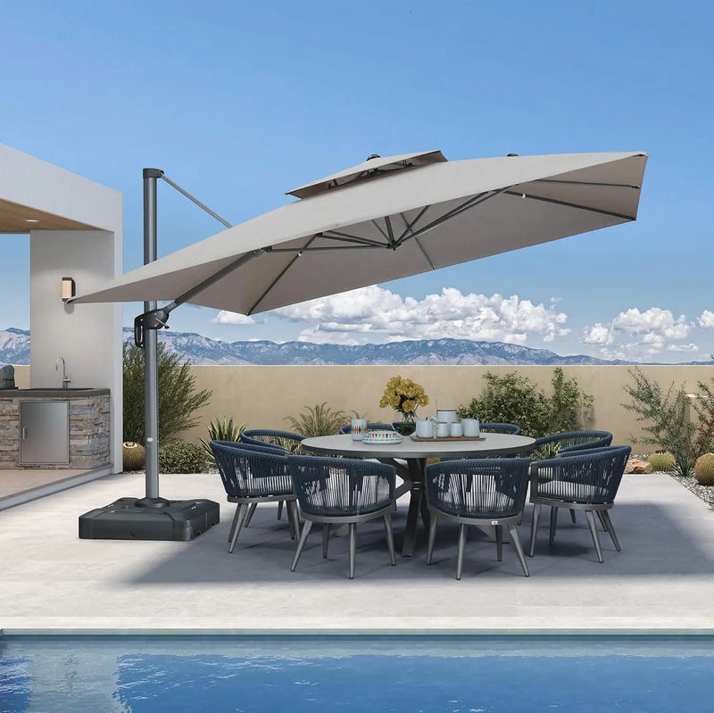 PURPLE LEAF Patio Umbrella 12FT Outdoor Double Top Large Offset Hanging Cantilever Umbrella 360° Rotation Square Umbrella for Garden Deck Pool Backyard Cast Ash by GreenHaven Gardens